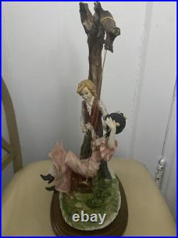 VTG Dear Sculpture Artistiche Hand PaintedMan & Women On Swing Italy ABelcari