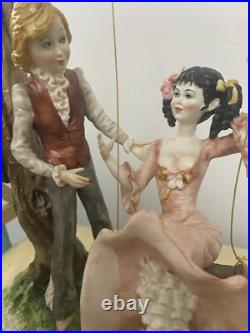 VTG Dear Sculpture Artistiche Hand PaintedMan & Women On Swing Italy ABelcari