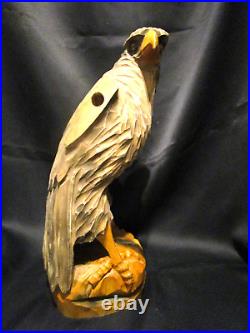 VTG Hand Carved Wood Eagle Hawk Large Sculpture Origins Unknown Dramatic