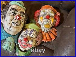 Very Unique 4 Clown Face Plaster Wall Hanging