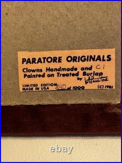 Vincente Paratore Signed 240 Out Of 1000 Painted Burlap Clown Art From 1981