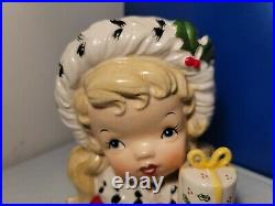 Vintage 1956 NAPCO Christmas Girl Head Vase Planter with Gift CX2348B Japan