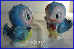 Vintage 50s Lefton Bluebird Figurines Blue Birds Porcelain Salt & Pepper Shakers