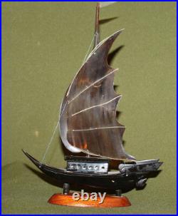Vintage Asian hand made wood/horn boat statuette