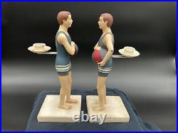 Vintage Beach Swimmer Male Beach Ball Candlesticks Pair Set Twins
