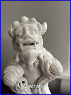 Vintage Blanc De Chine Porcelain Temple Guardian Foo Dog Figurine