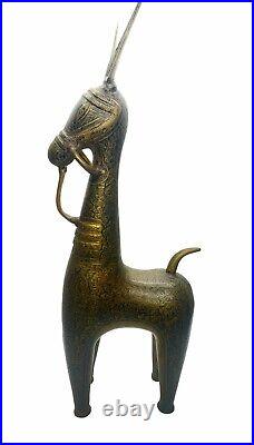 Vintage Brass Llama Figurine Statue Engraved Heavyweight 21