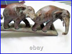 Vintage Bronze Sculpture Elephant Bridge Patina 20 1/2 Line of Seven Elephants