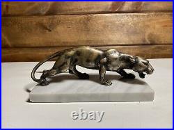 Vintage Bronze Sculpture Of A Creeping Panther On Marble Base Beautiful