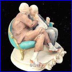 Vintage Capodimonte Figurine Barzelletta Two Men Sitting Couch Signed Pacci 44