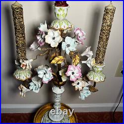 Vintage Capodimonte Porcelain Large Candelabra Flowers