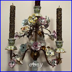 Vintage Capodimonte Porcelain Large Candelabra Flowers