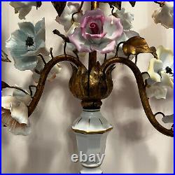 Vintage Capodimonte Porcelain Large Candelabra Flowers