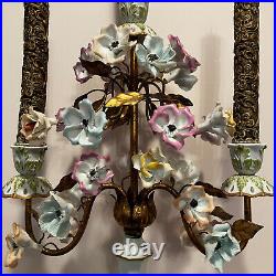 Vintage Capodimonte Porcelain Large Candelabra Flowers