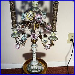 Vintage Capodimonte Porcelain Large Candelabra Flowers