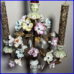 Vintage Capodimonte Porcelain Large Candelabra Flowers