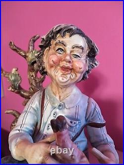 Vintage Capodimonte Porcelain Statue Drunk On Bench With Goat