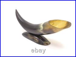 Vintage Cattle Horn Statue Hand Crafted American Folk Art Polished Engraved