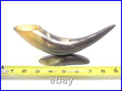 Vintage Cattle Horn Statue Hand Crafted American Folk Art Polished Engraved