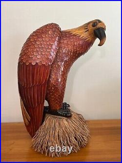 Vintage Chines Shanghai Bamboo Ware Wicker Wood Patriotic Eagle Figure, 22 1/2