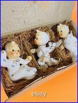 Vintage Christmas Angel Babies Boy Girl in PJ's Original Box Shafford Japan