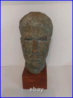 Vintage Clay Bust withWooden Stand Signed LW-Nice Condition 13.5 X 6.5 X 8.5