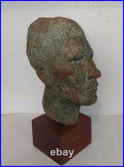 Vintage Clay Bust withWooden Stand Signed LW-Nice Condition 13.5 X 6.5 X 8.5