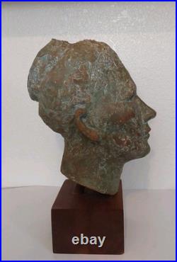 Vintage Clay Bust withWooden Stand Signed LW-Nice Condition 13.5 X 6.5 X 8.5