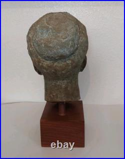 Vintage Clay Bust withWooden Stand Signed LW-Nice Condition 13.5 X 6.5 X 8.5