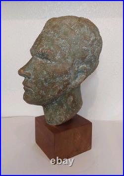 Vintage Clay Bust withWooden Stand Signed LW-Nice Condition 13.5 X 6.5 X 8.5