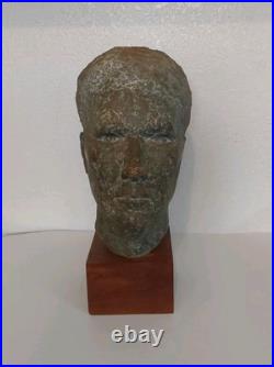 Vintage Clay Bust withWooden Stand Signed LW-Nice Condition 13.5 X 6.5 X 8.5