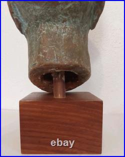 Vintage Clay Bust withWooden Stand Signed LW-Nice Condition 13.5 X 6.5 X 8.5