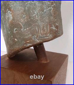 Vintage Clay Bust withWooden Stand Signed LW-Nice Condition 13.5 X 6.5 X 8.5