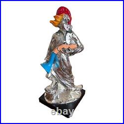 Vintage Clown With A Saxophone Resin Statue Silver Finish