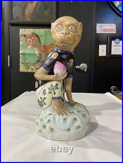 Vintage Colorful Enameled Ceramic Snub Nosed Monkey Figure