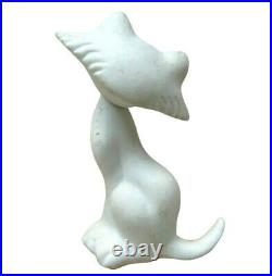 Vintage Cubist White Bobble Head Ceramic Cat 50s Artist Signed JLM Modernist