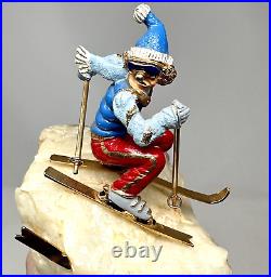 Vintage Don DeMott Signed Skiing Clown Sculpture On Onyx Base HTF RARE Figurine