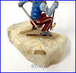 Vintage Don DeMott Signed Skiing Clown Sculpture On Onyx Base HTF RARE Figurine