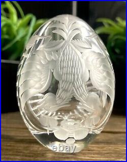 Vintage Double Headed Eagle Crystal Ornamental Egg Russian Glass
