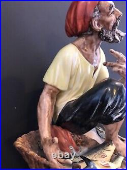Vintage Dresden Capodimonte Porcelain Fisherman With Basket Of Fish Statue