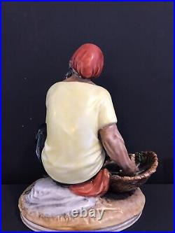 Vintage Dresden Capodimonte Porcelain Fisherman With Basket Of Fish Statue