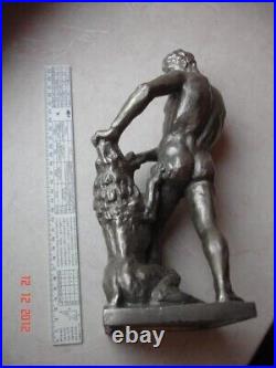 Vintage Figure Samson Tears Apart Open Lion Mouth Aluminum Sculpture Rare Russia