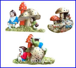 Vintage Garden Gnomes Mushrooms Dwarves Chalkware wall Hanging Deocr Set