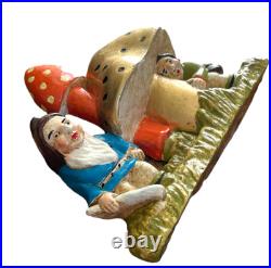 Vintage Garden Gnomes Mushrooms Dwarves Chalkware wall Hanging Deocr Set