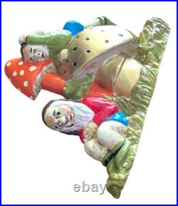 Vintage Garden Gnomes Mushrooms Dwarves Chalkware wall Hanging Deocr Set