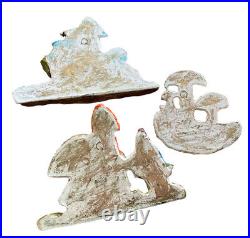 Vintage Garden Gnomes Mushrooms Dwarves Chalkware wall Hanging Deocr Set