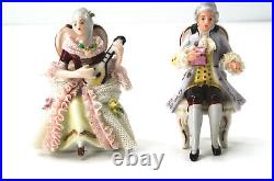 Vintage Germany Lace Miniature 2 Seated Figurines, Man & Women