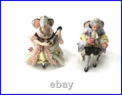 Vintage Germany Lace Miniature 2 Seated Figurines, Man & Women