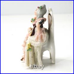 Vintage Germany Lace Miniature 2 Seated Figurines, Man & Women