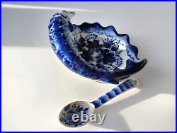 Vintage Gzhel plate with a spoon for sturgeon caviar. ORIGINAL